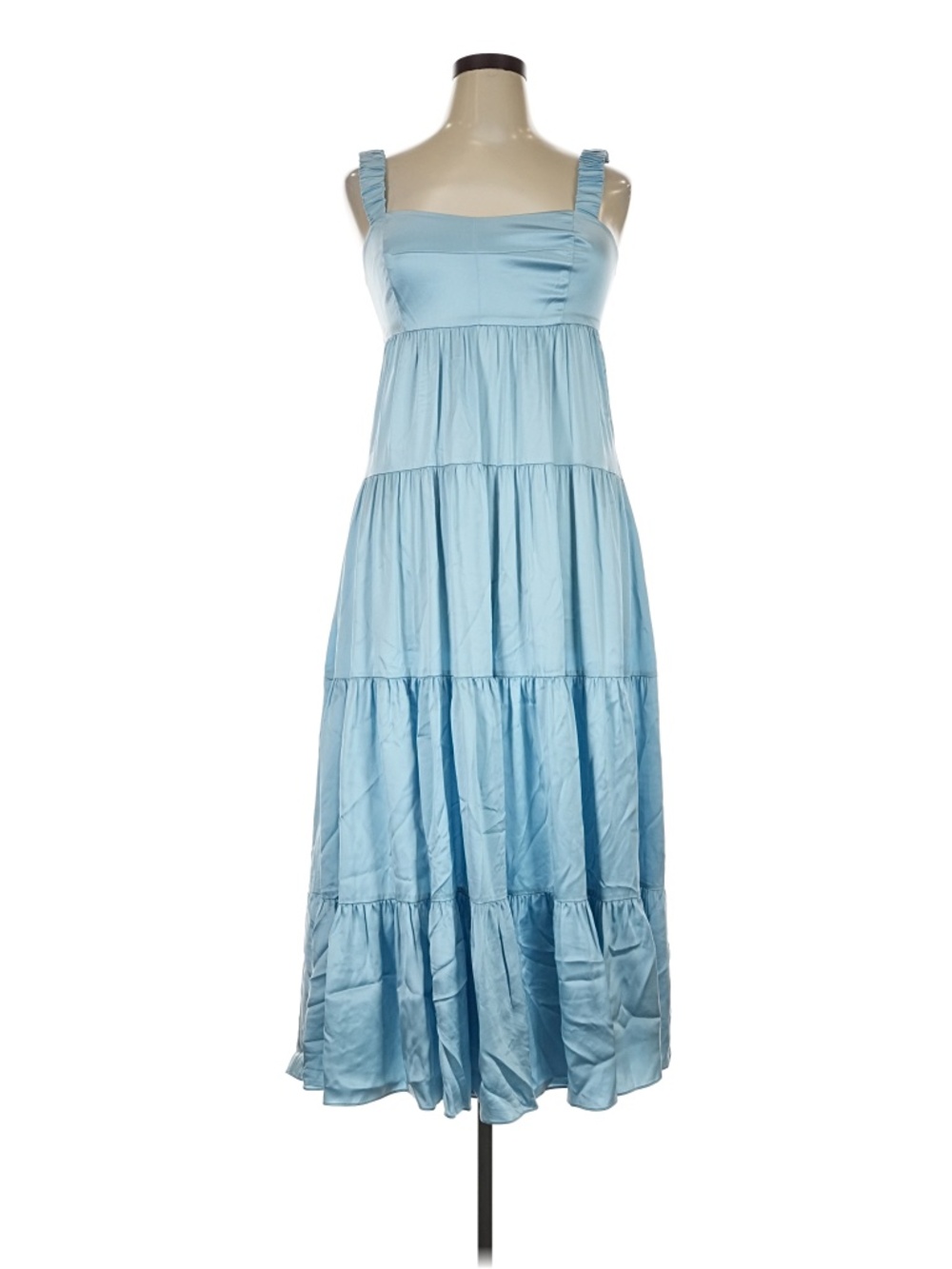 NWT Cinq a Sept Amara 100% Silk Baby Blue Tiered Maxi Dress Sz 14 - Picture 2 of 4